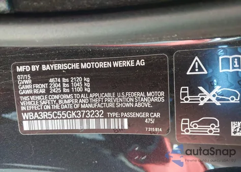 2016 BMW 435I xDrive from USA, damaged, VIN WBA3R5C55GK373232